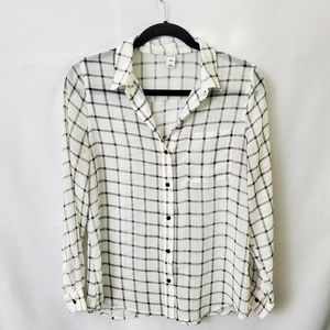 Old Navy Sheer Black and White Plaid Button Up Shirt